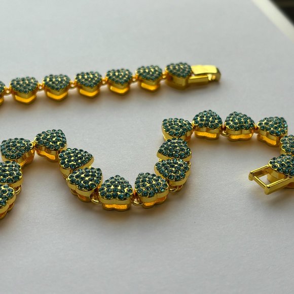 Fifth Ave Jewelry - Fifth Avenue Strawberry Chain Necklace Gold Round Cut Blue Rhinestone 24 inch